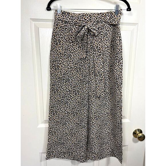 J. Crew Silk Wide Leg Cropped Pant with Tie in Leopard Print Women's - Picture 2 of 11